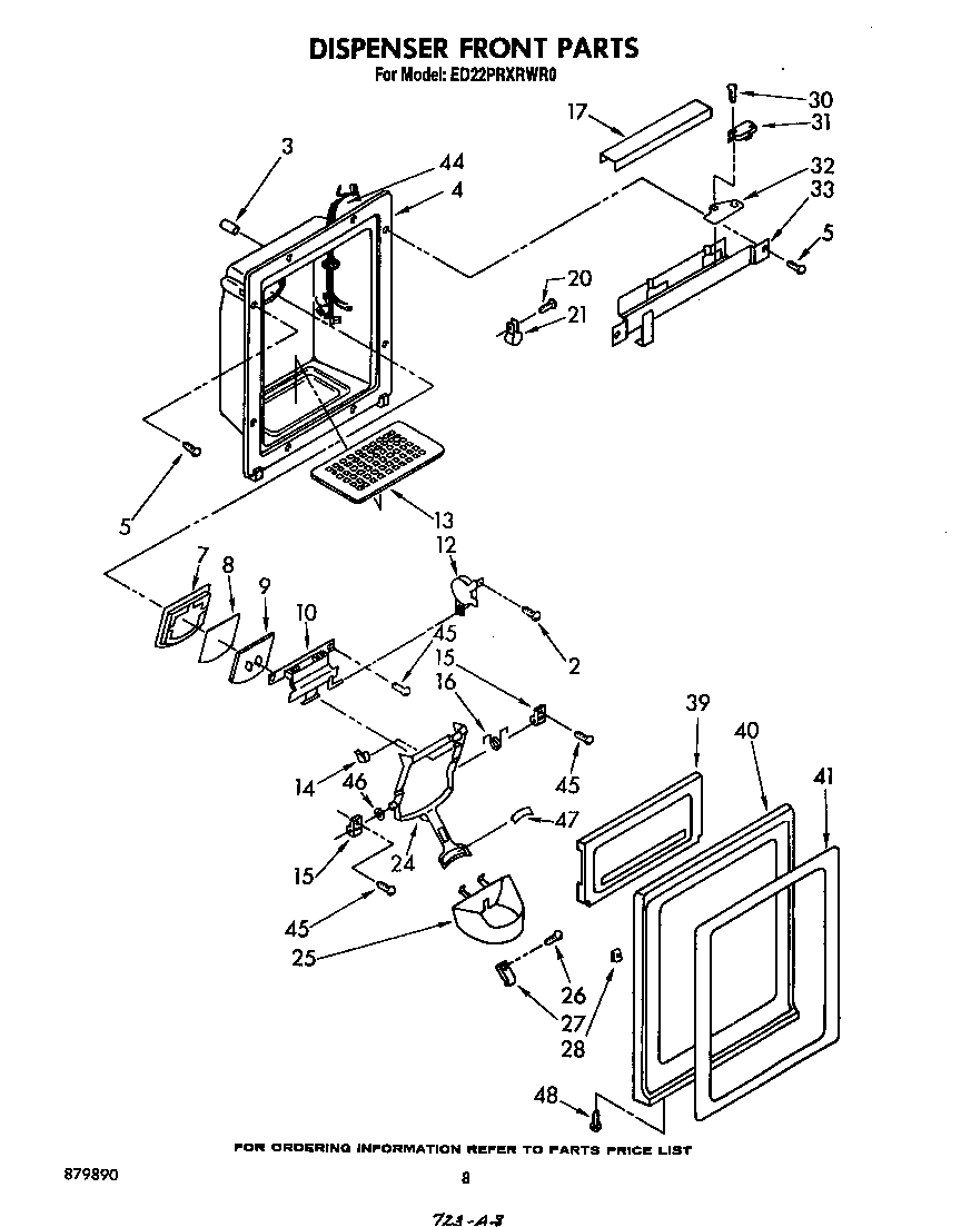 Whirlpool ED22PRXRWR0 dispenser front diagram