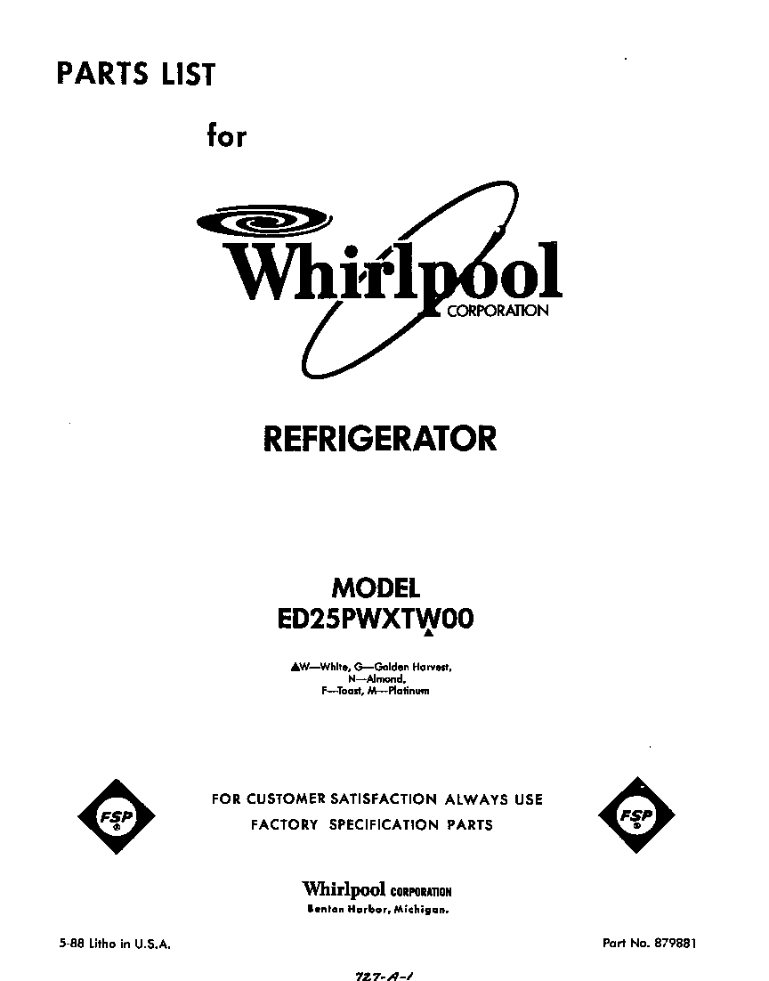 Whirlpool ED25PWXTW00 front cover diagram