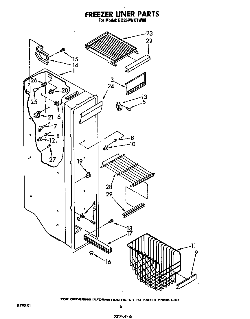 Whirlpool ED25PWXTW00 freezer liner diagram