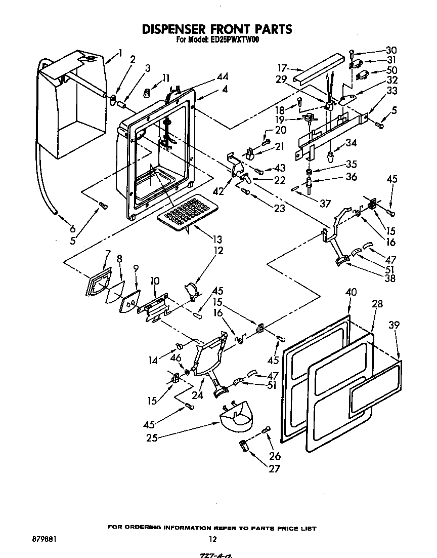 Whirlpool ED25PWXTW00 dispenser front diagram