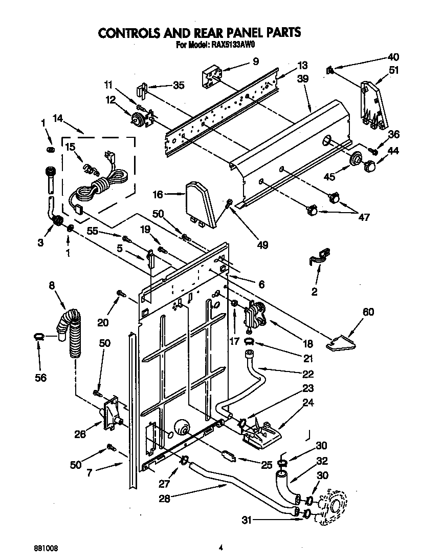 Roper RAX5133AW0 controls and rear panel diagram