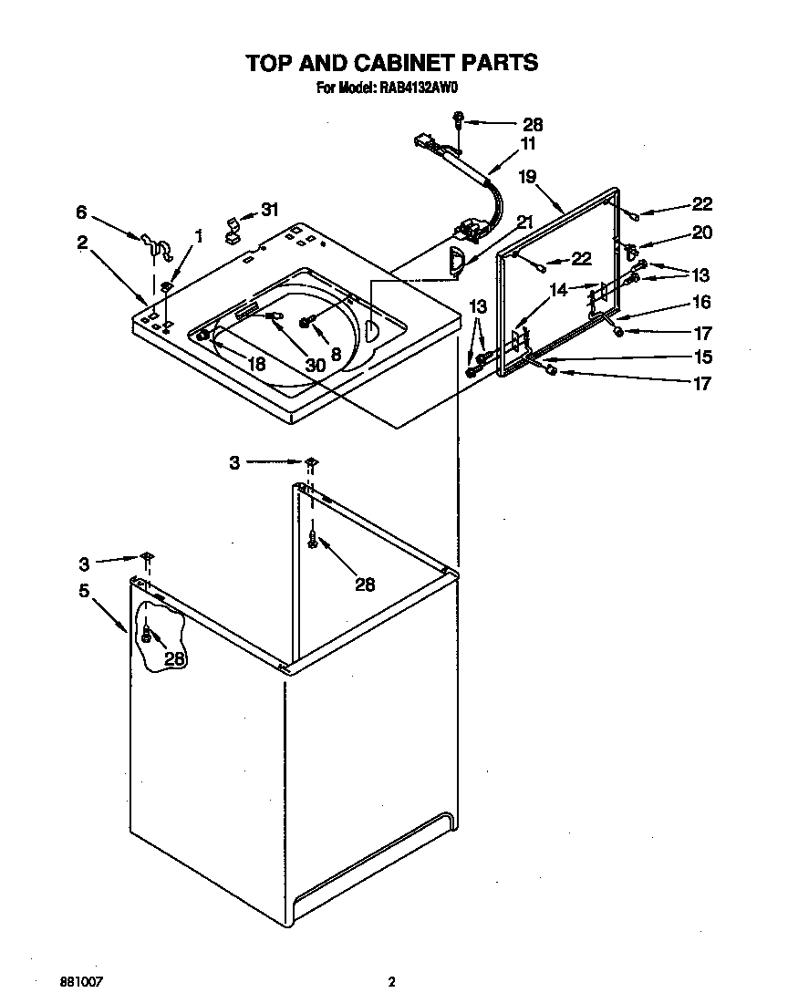 Roper RAB4132AW0 top and cabinet diagram