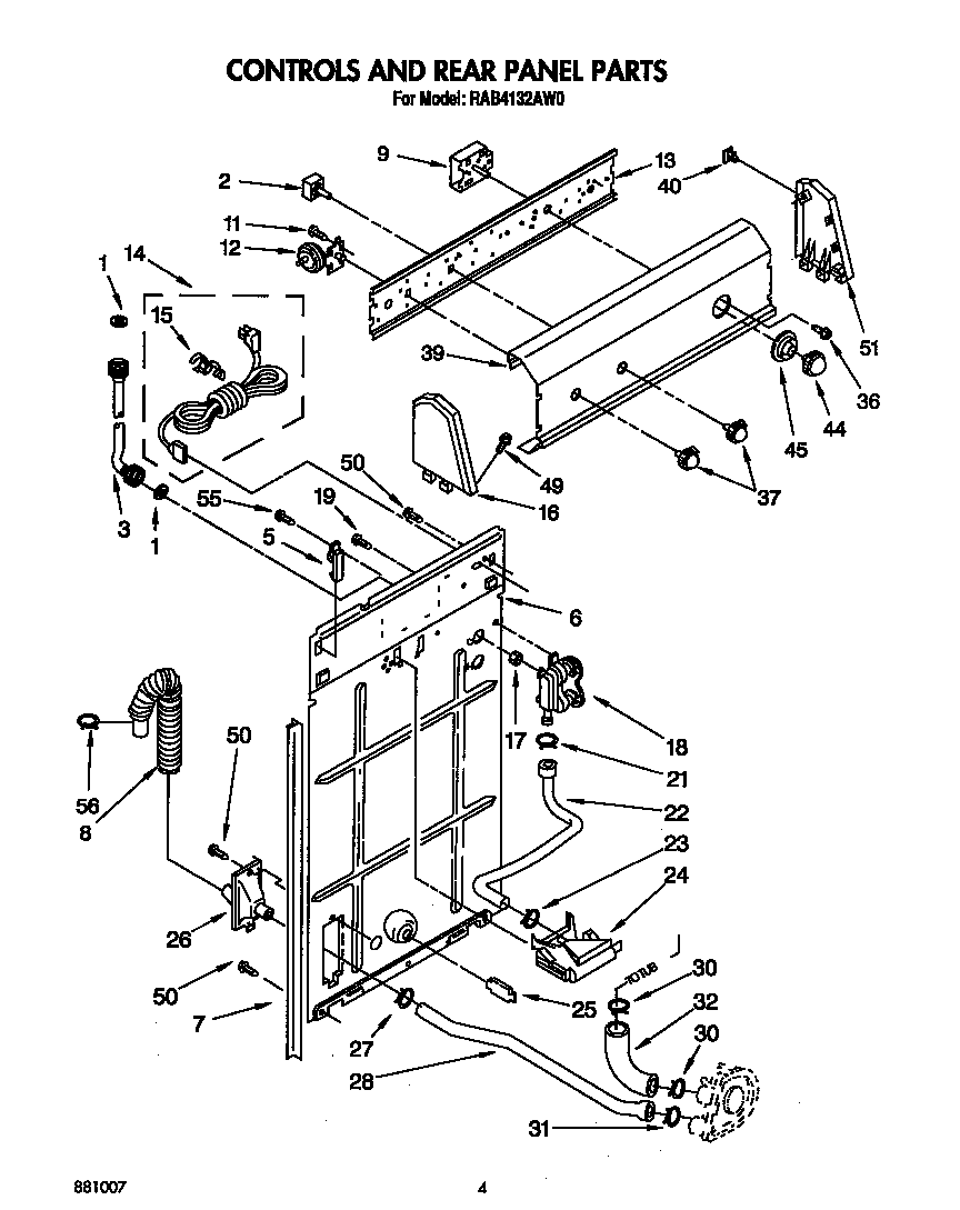 Roper RAB4132AW0 controls and rear panel diagram