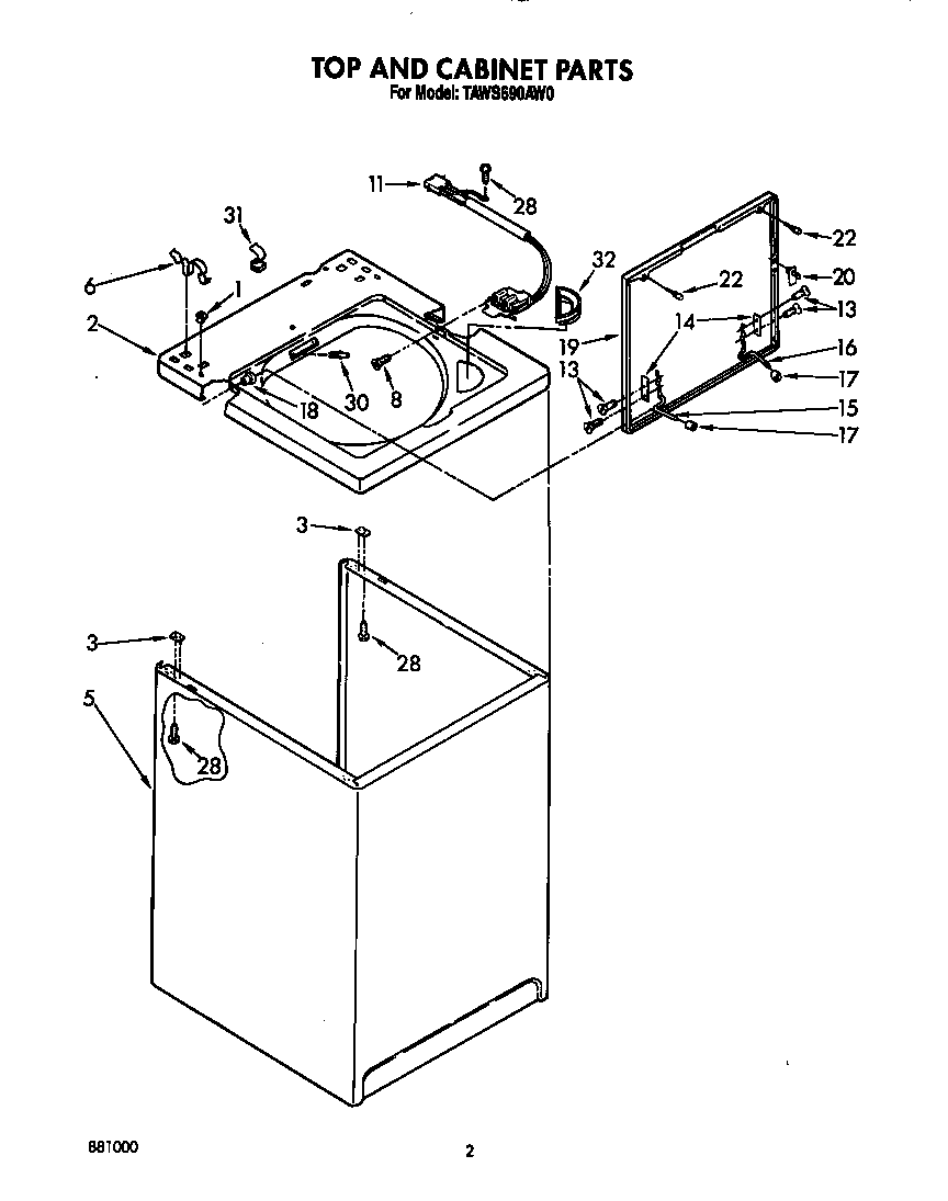 Estate TAWS690AW0 top and cabinet diagram