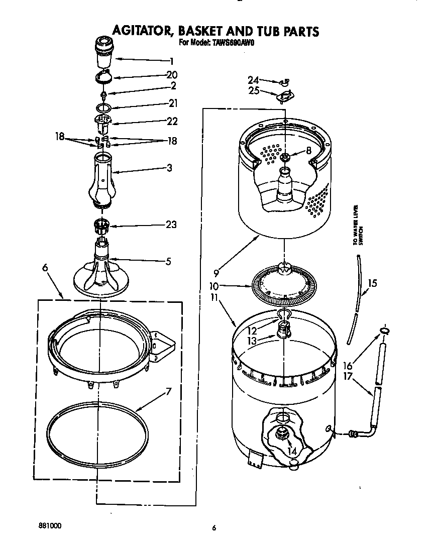 Estate TAWS690AW0 agitator, basket and tub diagram
