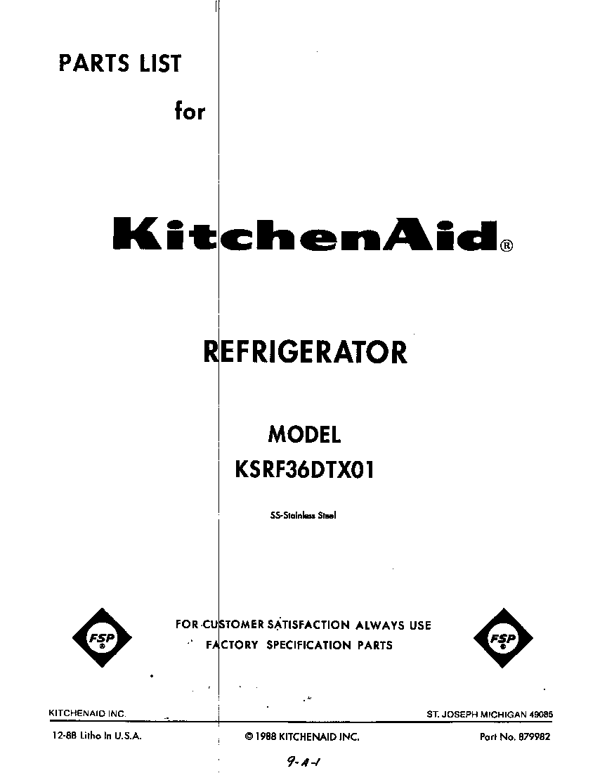 KitchenAid KSRF36DTX01 front cover diagram