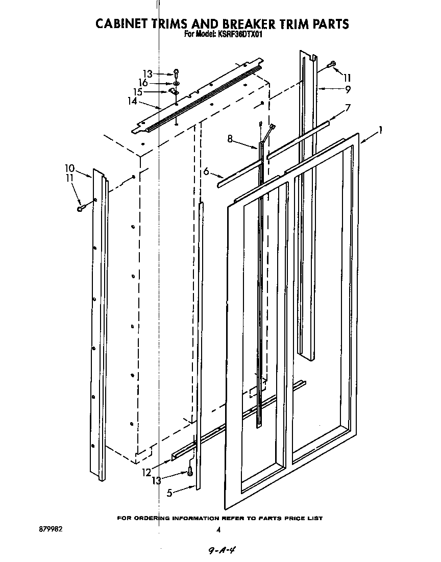 KitchenAid KSRF36DTX01 cabinet trims and breaker trim diagram