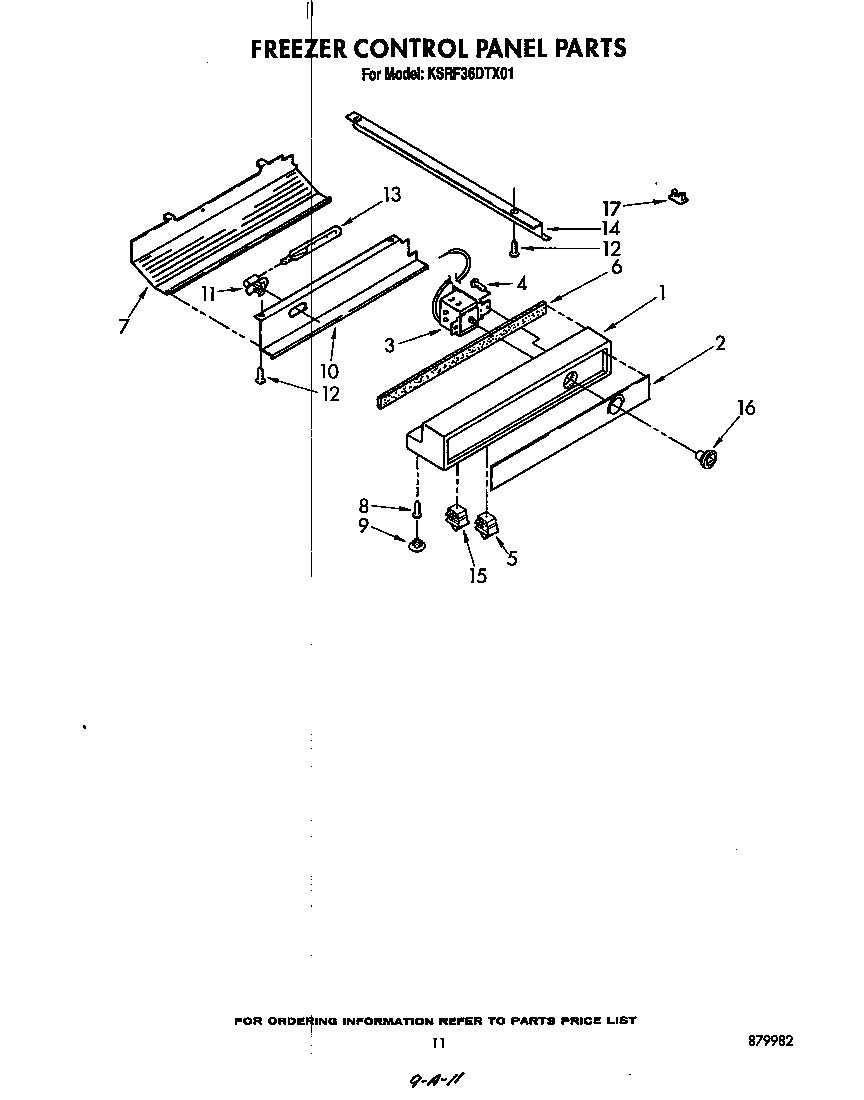 KitchenAid KSRF36DTX01 freezer control panel diagram
