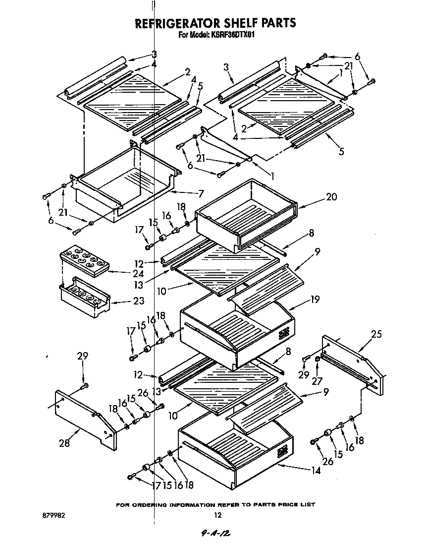 KitchenAid KSRF36DTX01 refrigerator shelf diagram