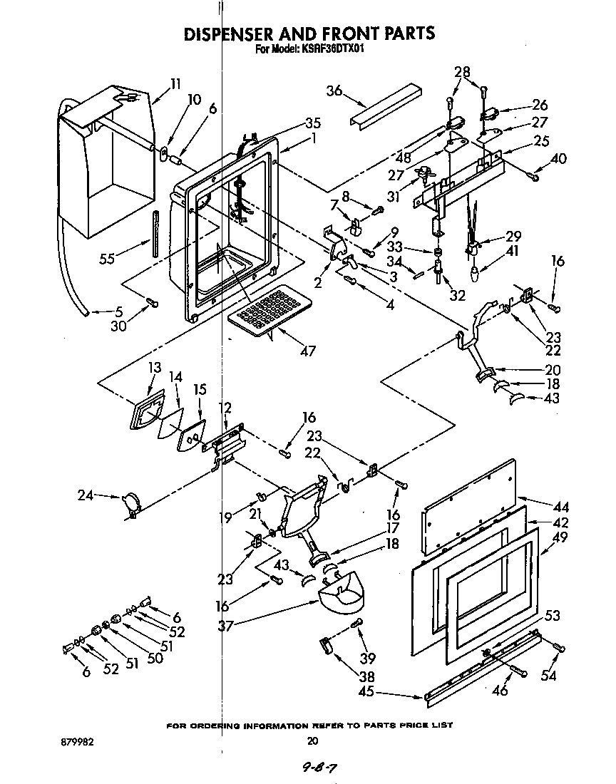 KitchenAid KSRF36DTX01 dispenser and front diagram