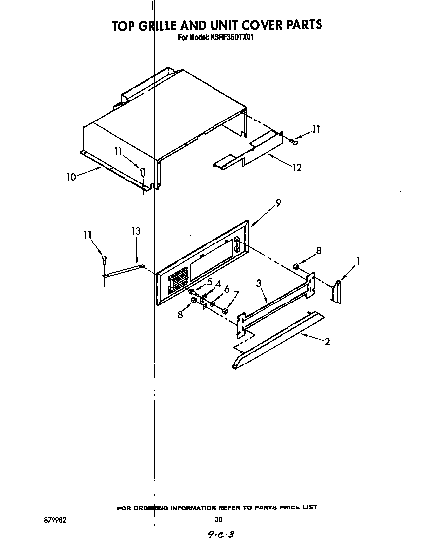 KitchenAid KSRF36DTX01 top grille and unit cover diagram