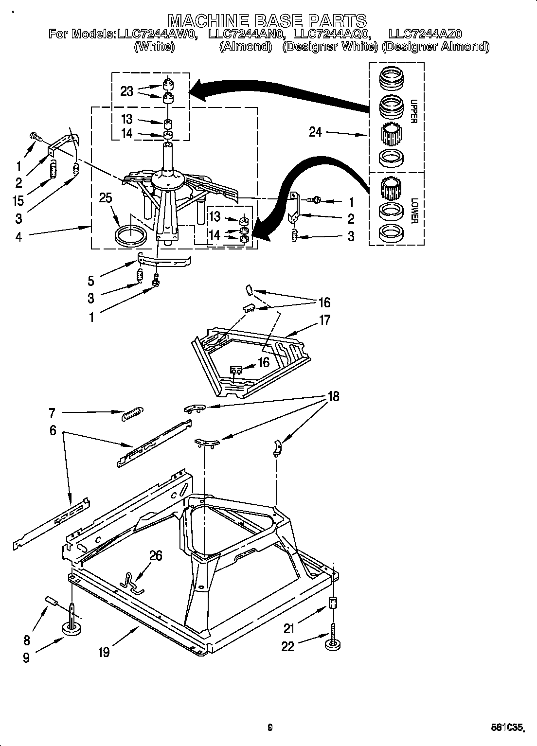 Whirlpool LLC7244AW0 machine base diagram