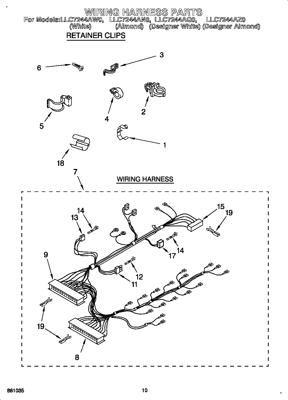 Whirlpool LLC7244AW0 wiring harness diagram