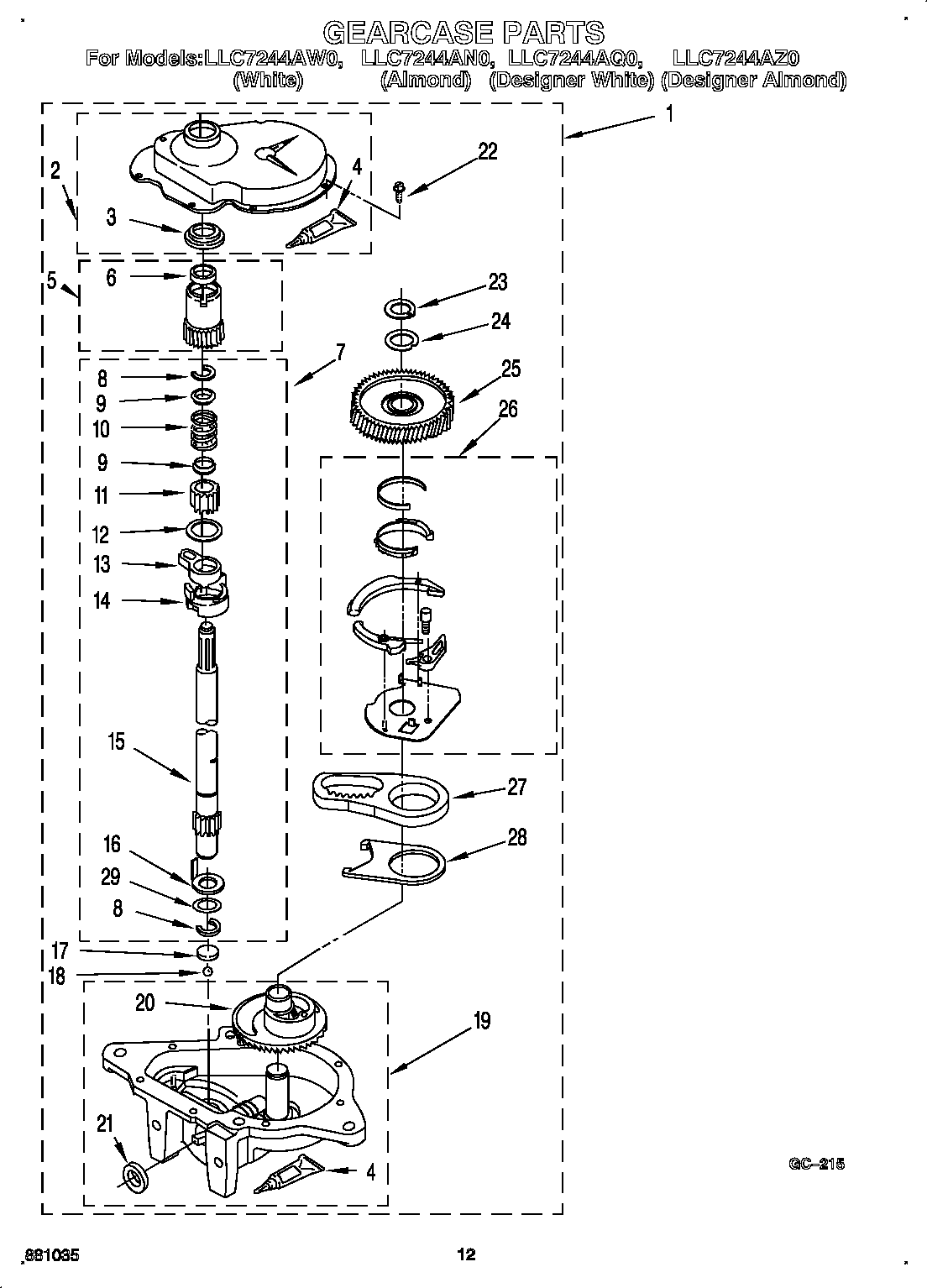Whirlpool LLC7244AW0 gearcase diagram