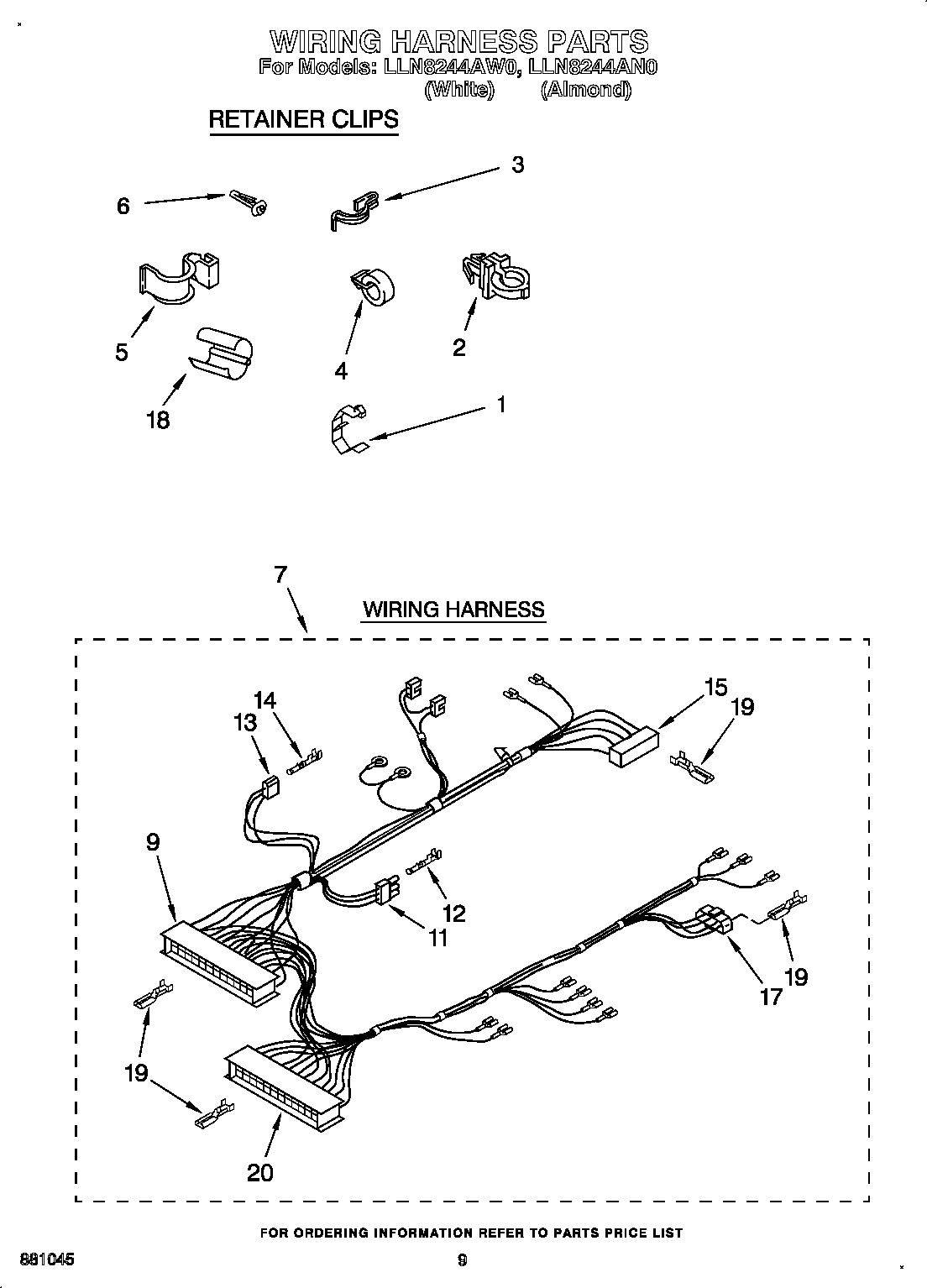 Whirlpool LLN8244AW0 wiring harness diagram
