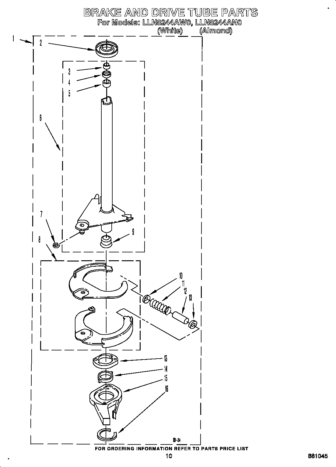 Whirlpool LLN8244AW0 brake and drive tube diagram