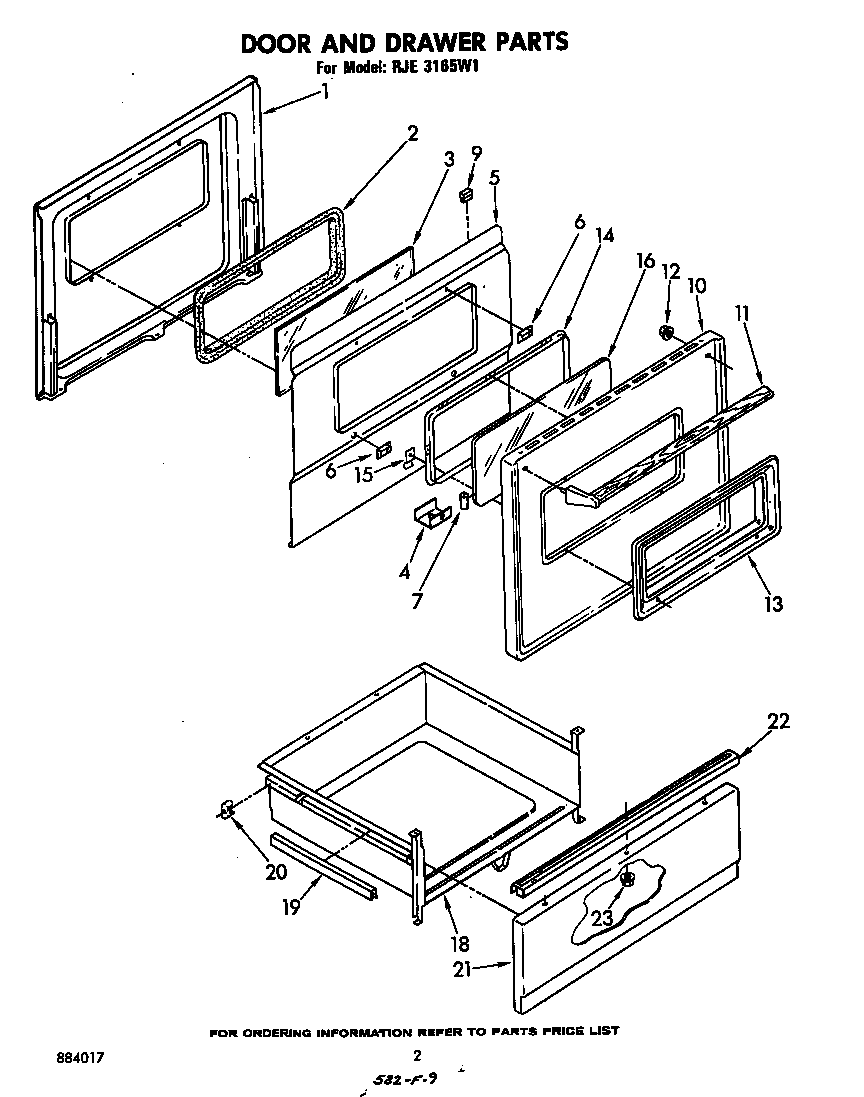 Whirlpool RJE3165W1 door and drawer diagram