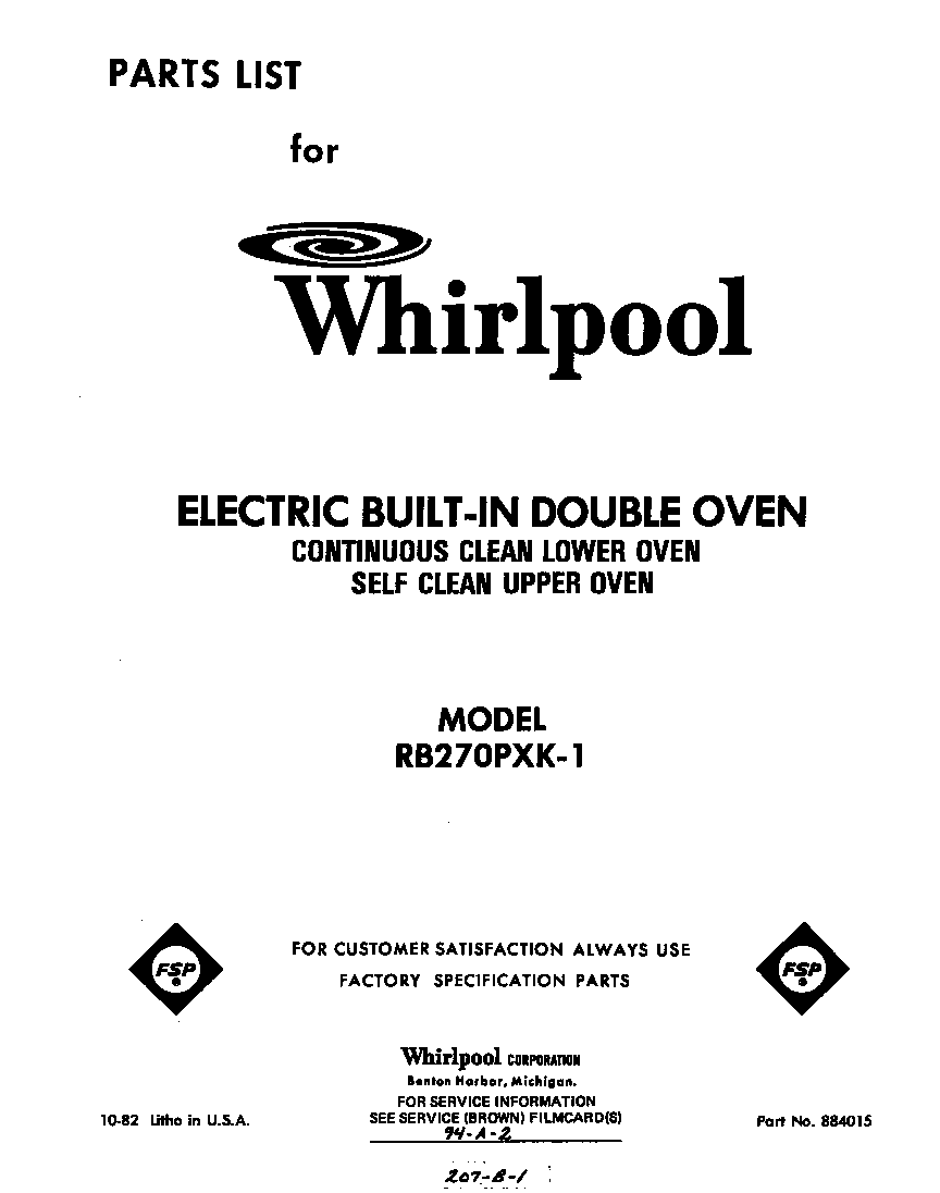 Whirlpool RB270PXK1 front cover diagram