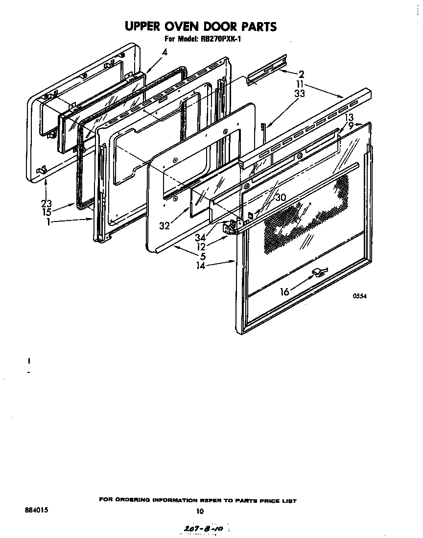 Whirlpool RB270PXK1 upper oven door diagram