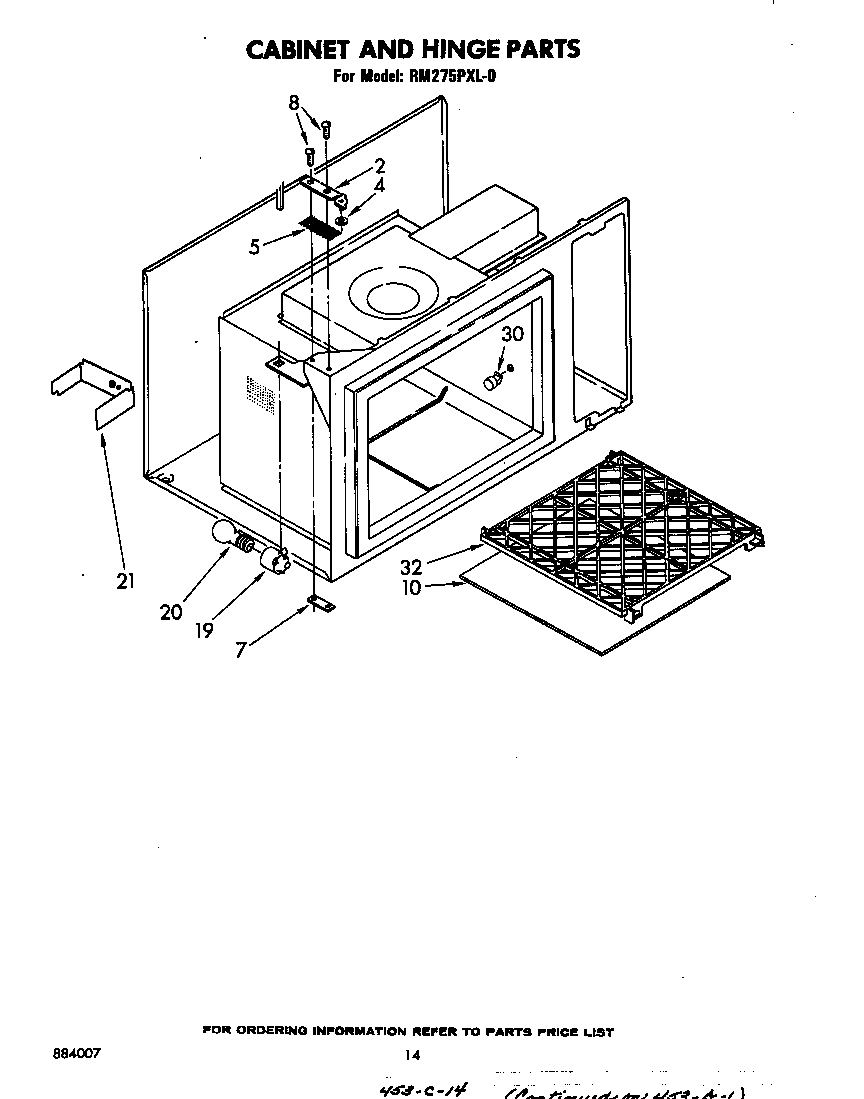 Whirlpool RM275PXL0 cabinet and hinge diagram