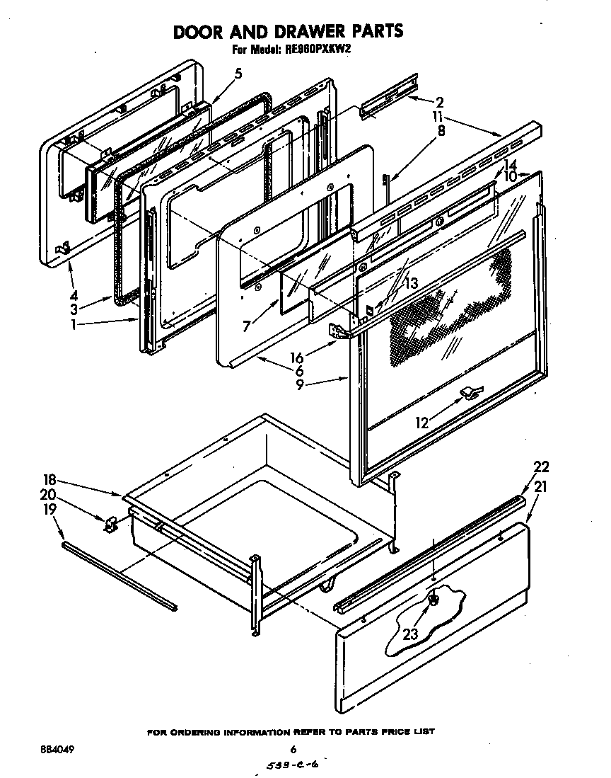 Whirlpool RE960PXKW2 door and drawer diagram