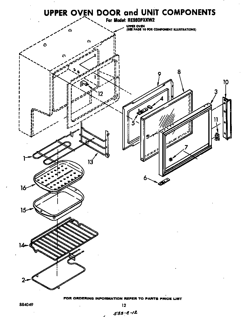 Whirlpool RE960PXKW2 upper oven door and unit diagram