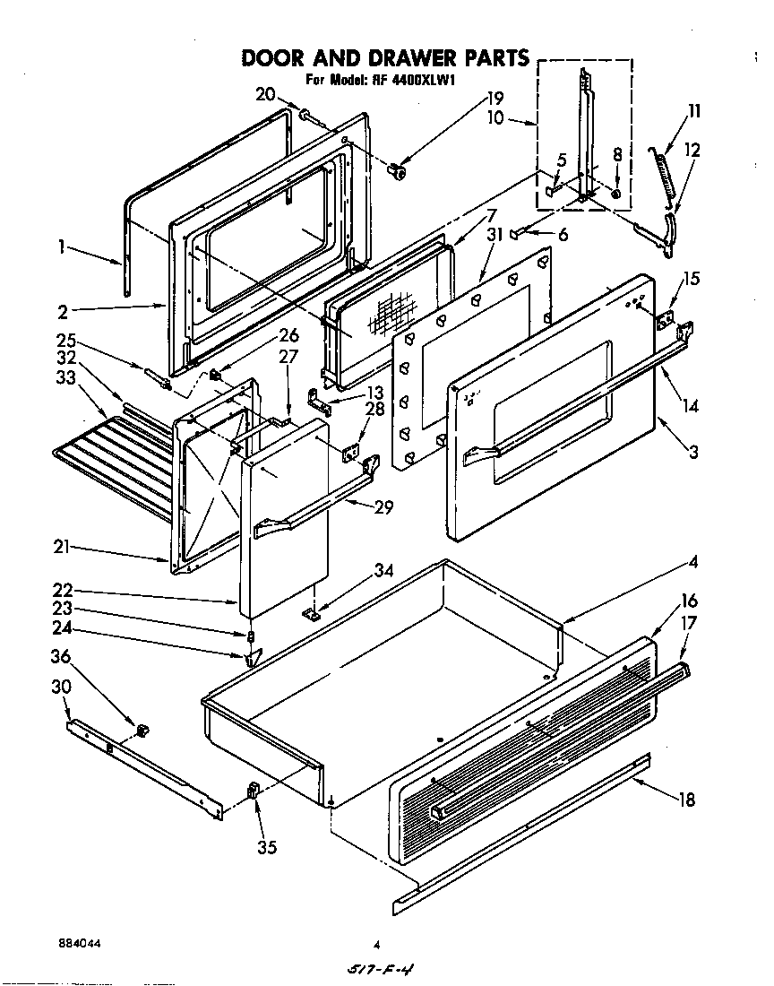 Whirlpool RF4400XLW1 door and drawer diagram
