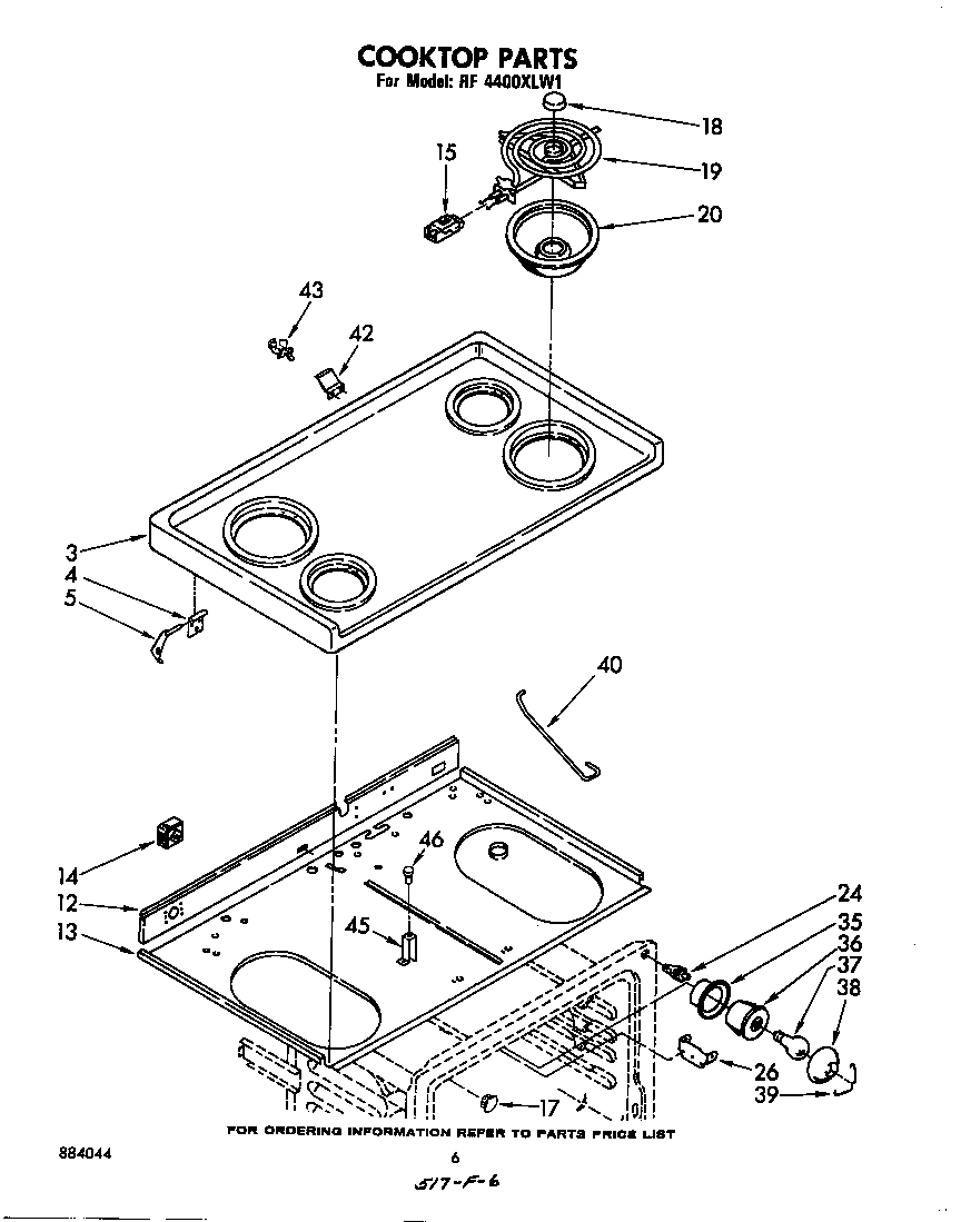 Whirlpool RF4400XLW1 cooktop diagram