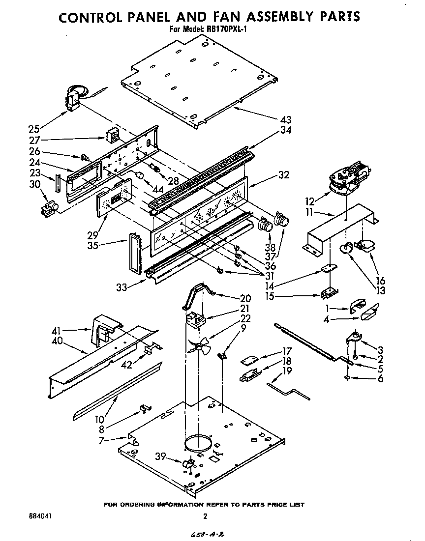 Whirlpool RB170PXL1 control panel and fan diagram