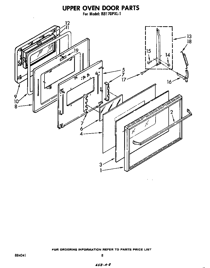 Whirlpool RB170PXL1 upper oven door diagram