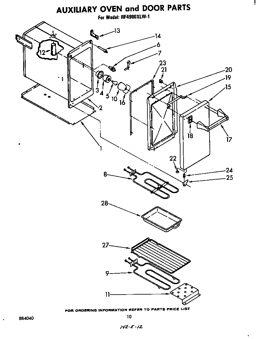 Whirlpool RF4900XLW1 auxiliary oven and door diagram