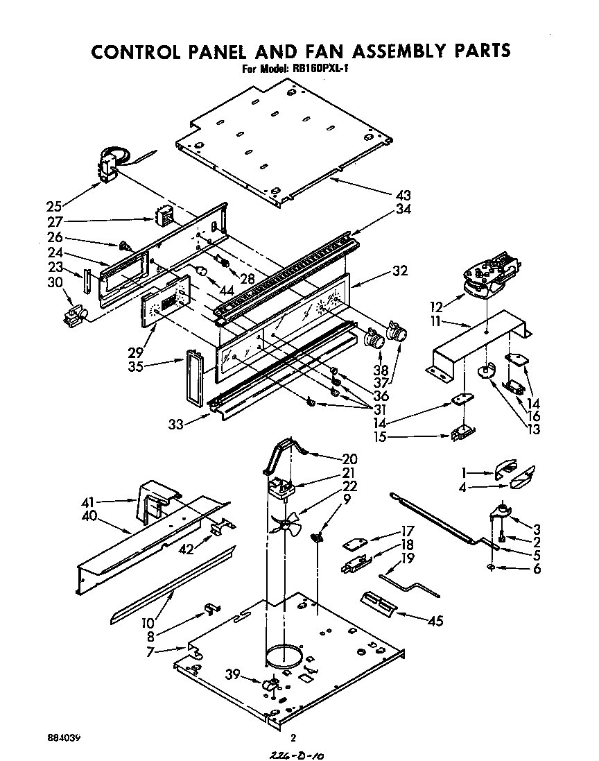 Whirlpool RB160PXL1 control and fan assembly diagram
