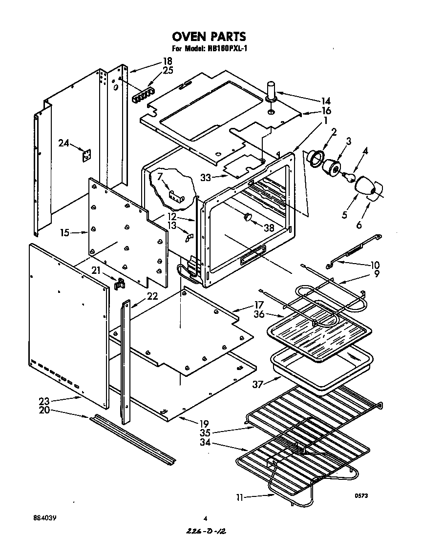 Whirlpool RB160PXL1 oven parts diagram