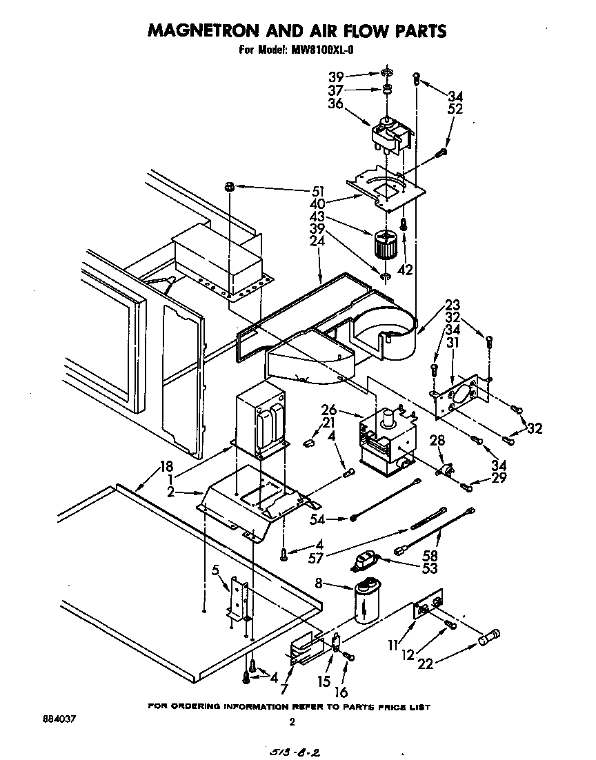 Whirlpool MW8100XL0 magnetron and air flow diagram