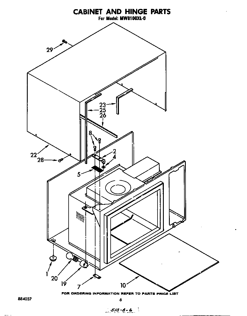Whirlpool MW8100XL0 cabinet and hinge diagram