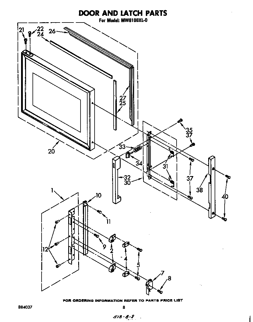 Whirlpool MW8100XL0 door and latch diagram