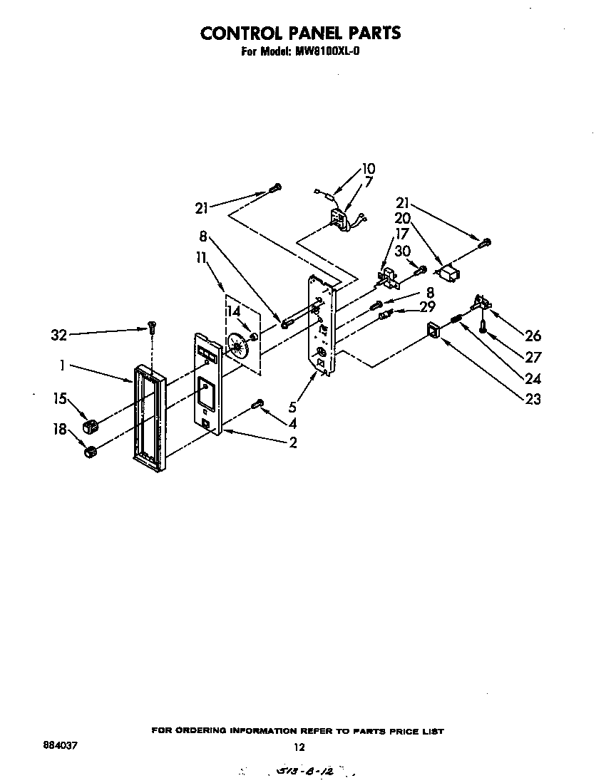 Whirlpool MW8100XL0 control panel diagram