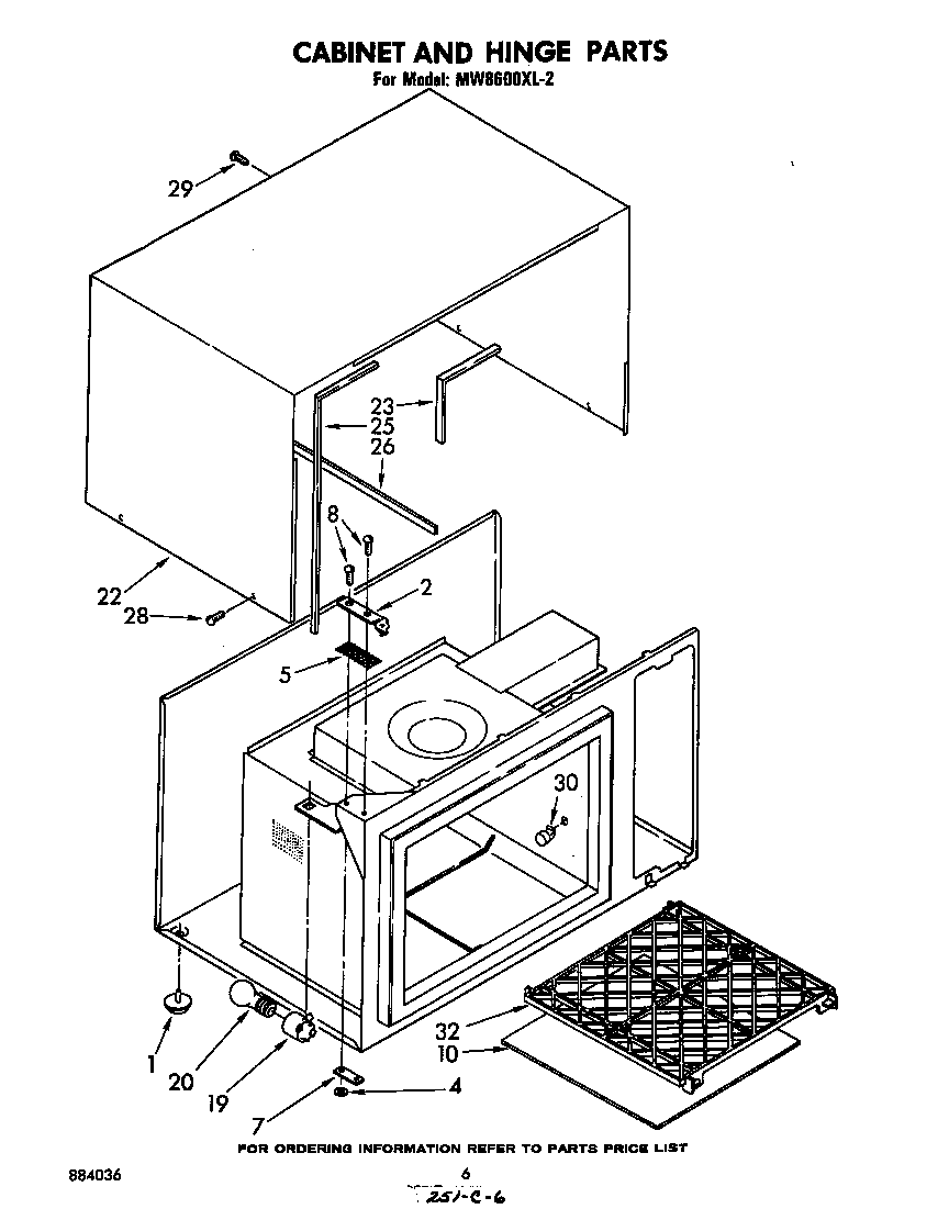 Whirlpool MW8600XL2 cabinet and hinge diagram