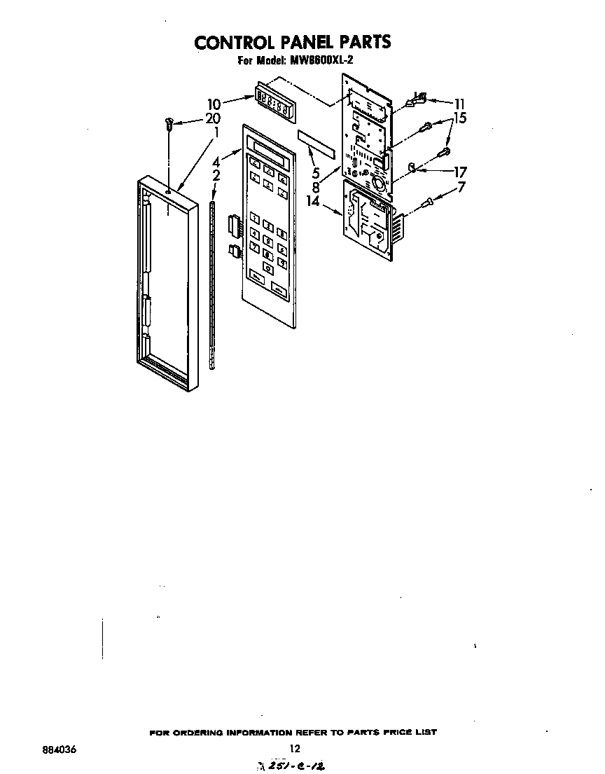 Whirlpool MW8600XL2 control panel diagram