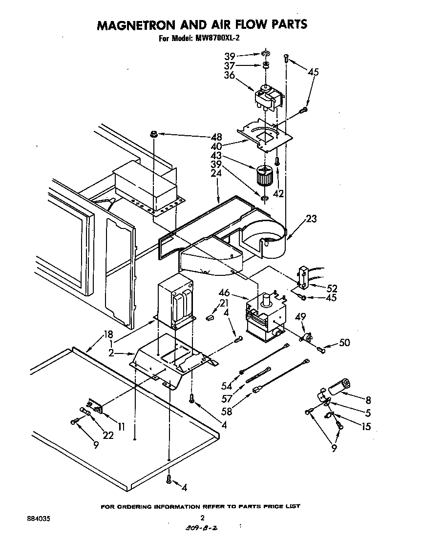 Whirlpool MW8700XL2 magnetron and air flow diagram
