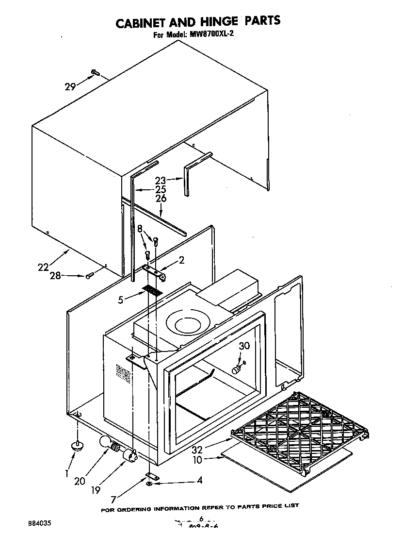 Whirlpool MW8700XL2 cabinet and hinge diagram