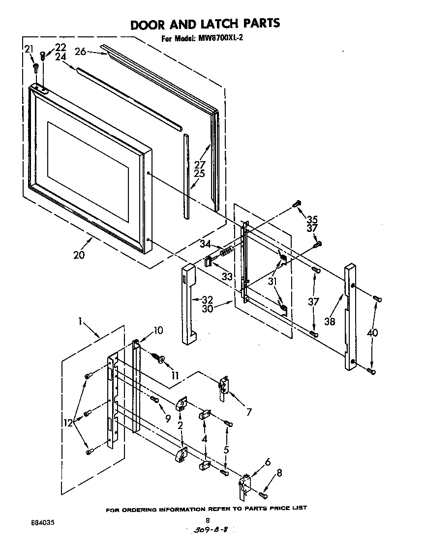 Whirlpool MW8700XL2 door and latch diagram