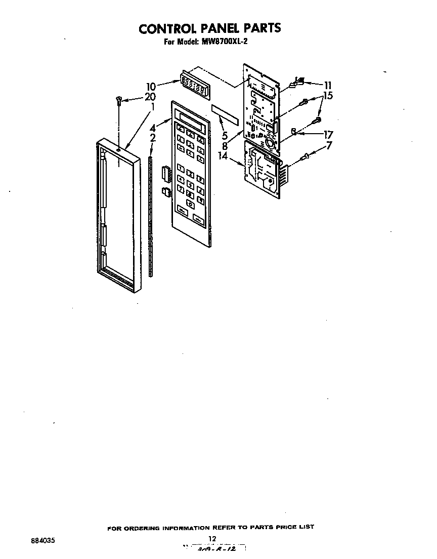 Whirlpool MW8700XL2 control panel diagram