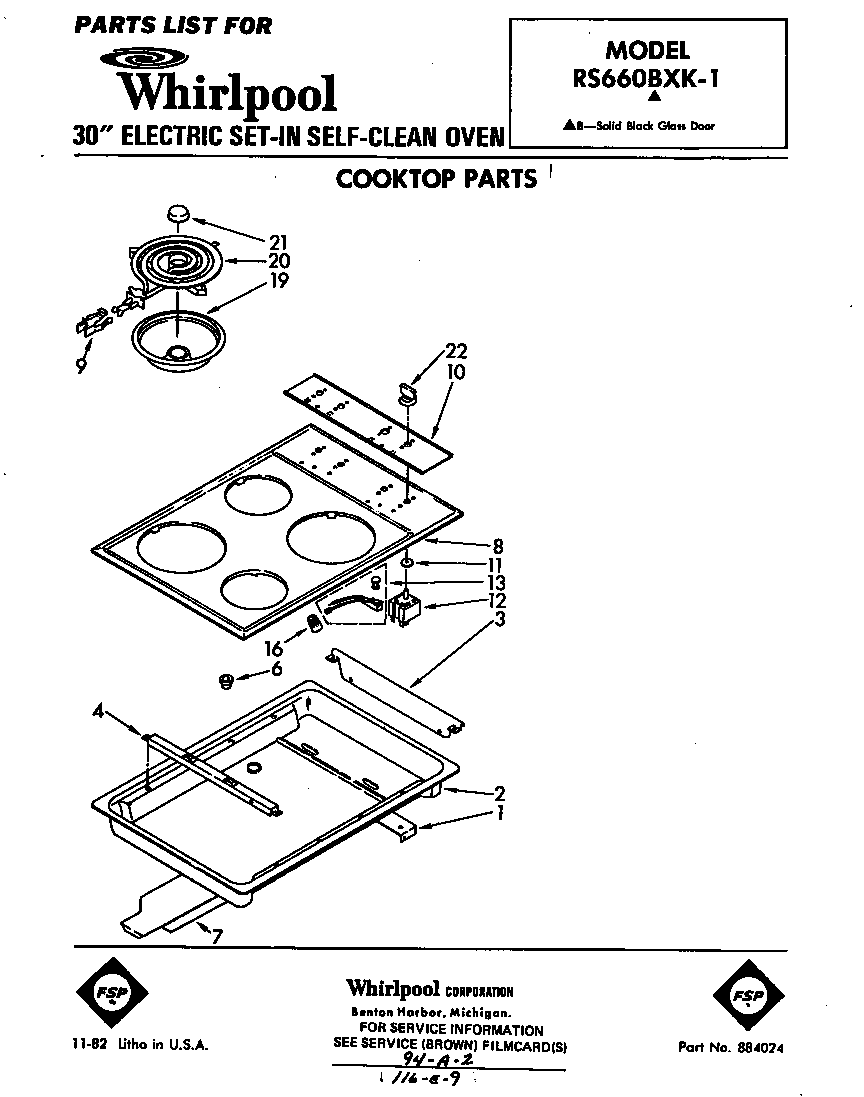 Whirlpool RS660BXK1 cooktop diagram