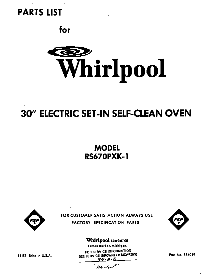Whirlpool RS670PXK1 front cover diagram