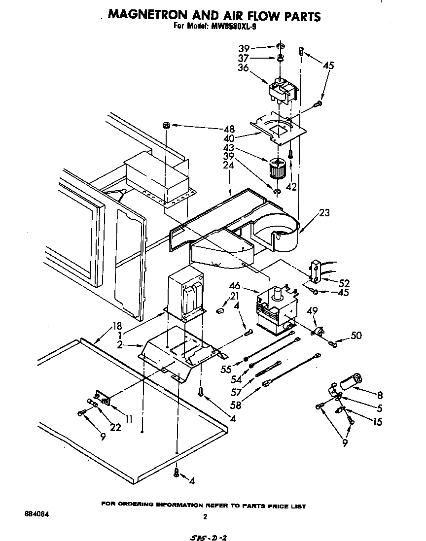 Whirlpool MW8580XL9 magnetron and air flow diagram