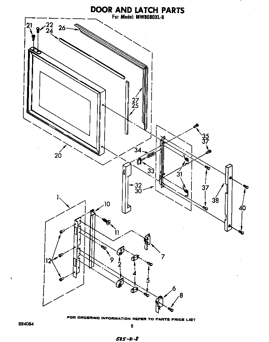 Whirlpool MW8580XL9 door and latch diagram