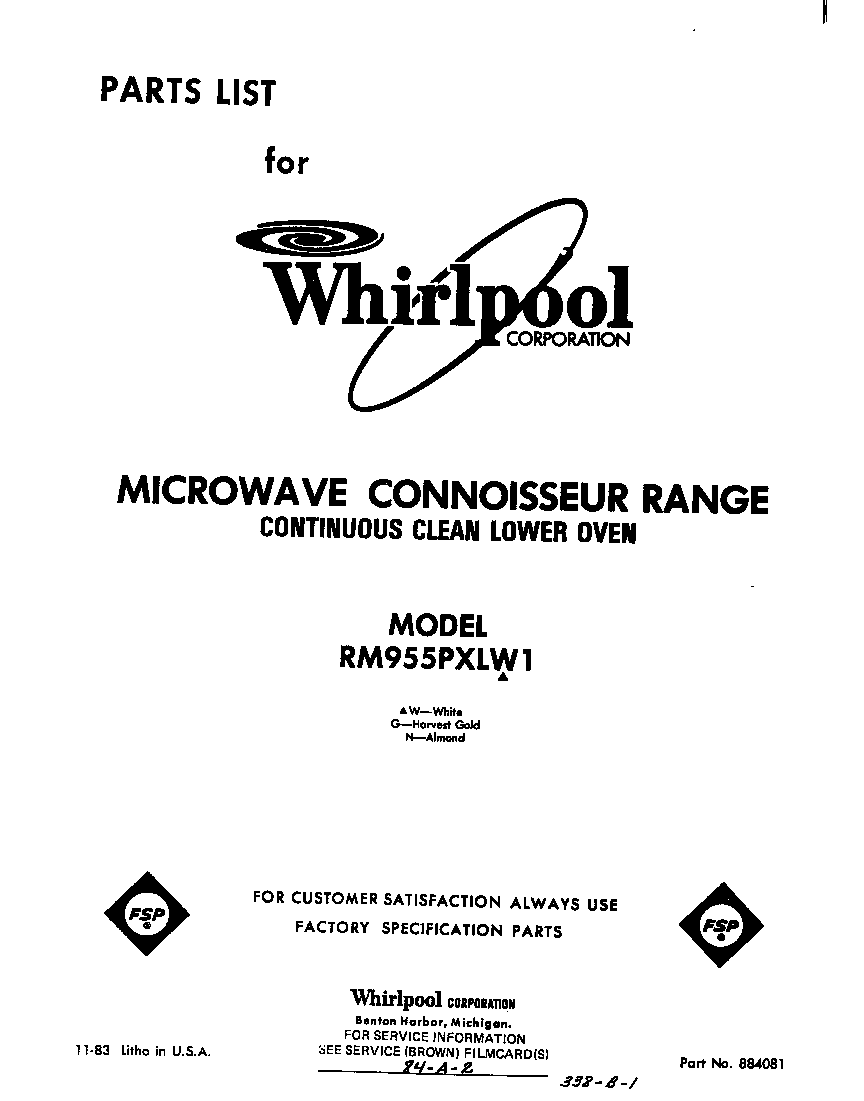 Whirlpool RM955PXLW1 front cover diagram