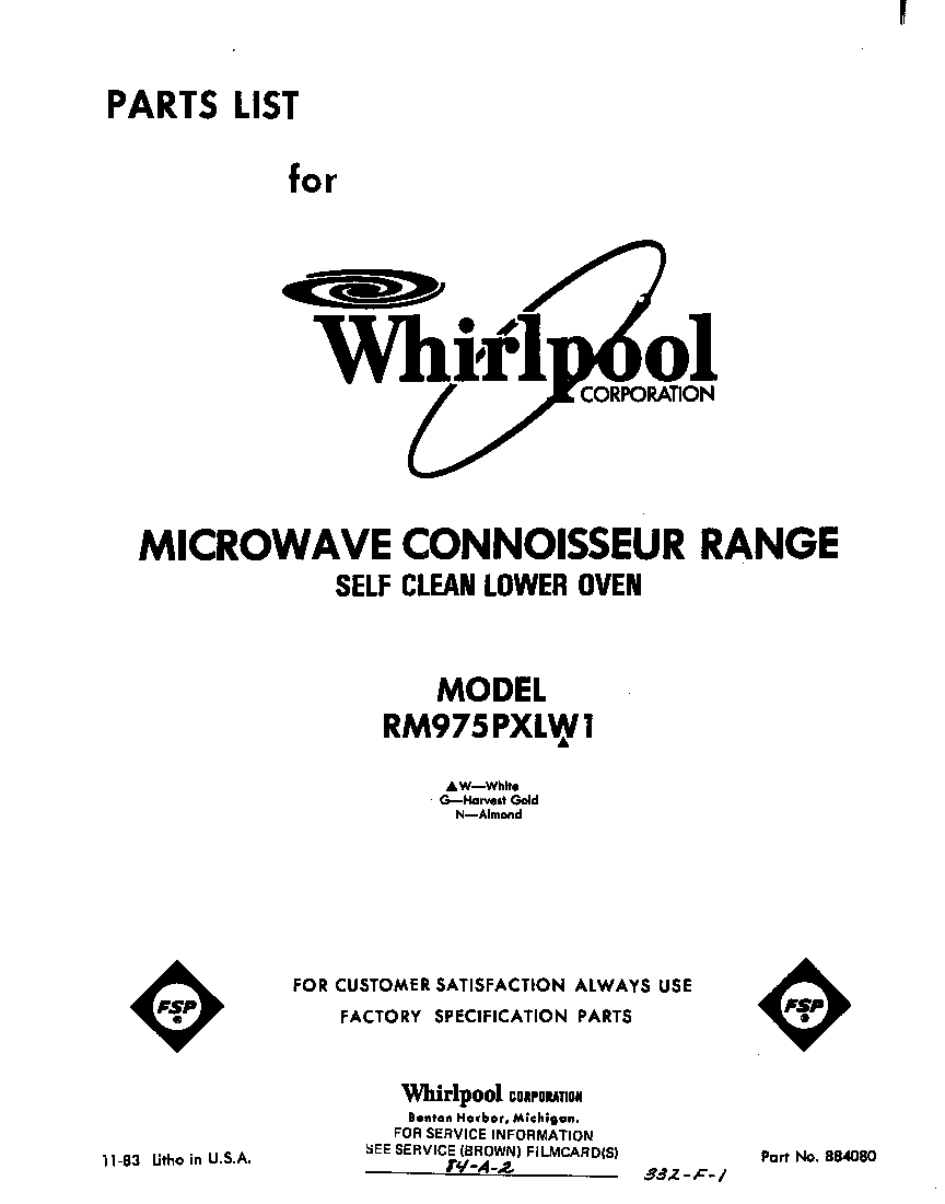 Whirlpool RM975PXLW1 front cover diagram