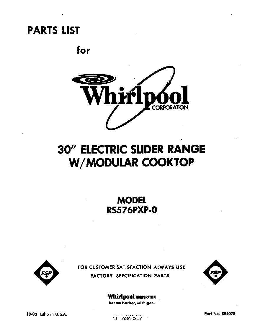 Whirlpool RS576PXP0 front cover diagram